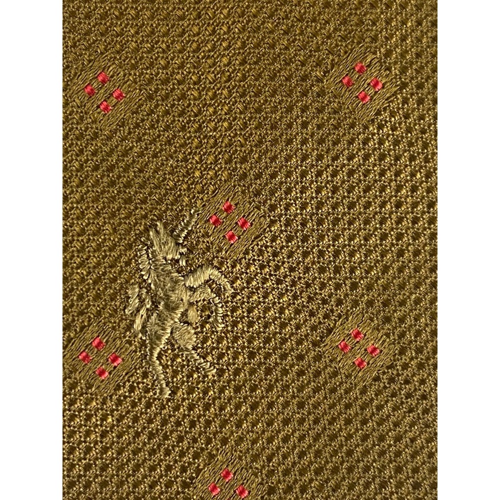 VTG Bronzini Mens Silk Necktie Gold Olive Red Dot Woven Unicorn Tie Vicarys 54x3